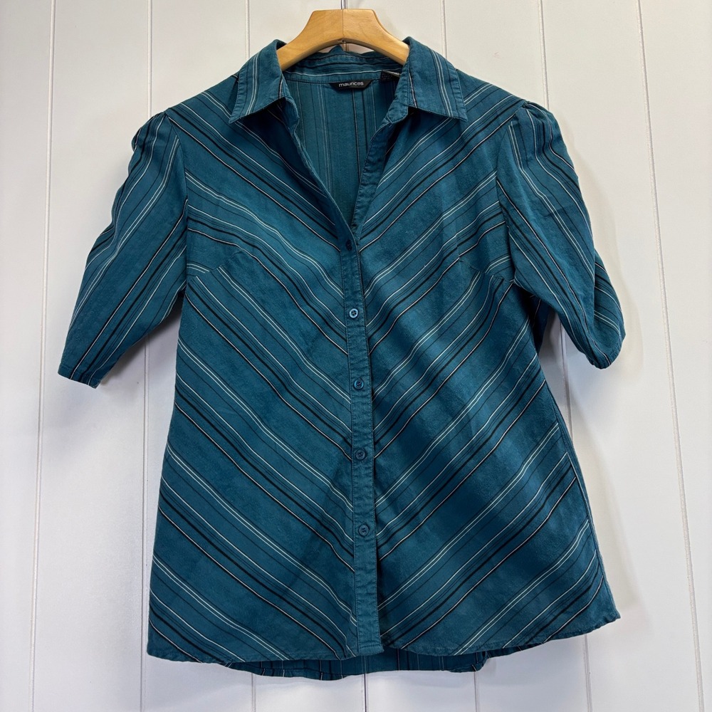 Maurices Women Y2K Poetic Button Up Top Size M Ruched Dark Academia Heritage